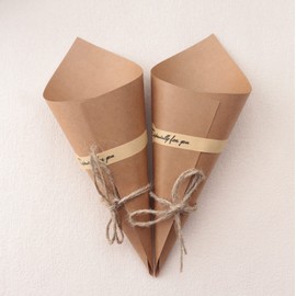 Ruwado 24 Pcs Kraft Paper Cones Confetti Cones Bouquet Small Retro Paper Dried Flower Accessories for DIY Flower Gift Packaging Wedding Baby Shower Christmas Parties Decoration (String)