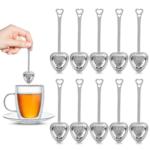 10Pcs Tea Strainers for Loose Tea Spoons - Heart Shaped Tea Filter Stainless Steel Tea Diffuser Fine Mesh Strainer Spoon Filter - Tea Infusers for Loose Tea Strainer Loose Leaf Tea Steeper Tea Party