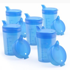 Horn Medical Pack of 5 Adult Drinking Aids 250 ml Sippy Cups Plus 5 Lids for Liquids & 5 Lids for Porridge/Mus - Choice of Colours (Blue)