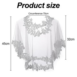 [Morices] Lace Wedding Cape For Bridal, Women Embroidered Flowers Bolero Shawl Wrap Shawl Wrap Shawl Tulle Stole For Bride Evening Party Prom Fancy Dress Performance Photography Props, white
