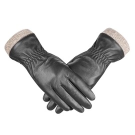 Alepo Genuine Sheepskin Leather Gloves For Women, Winter Warm Touchscreen Texting Cashmere Lined Driving Motorcycle Dress Gloves (Gray-L)