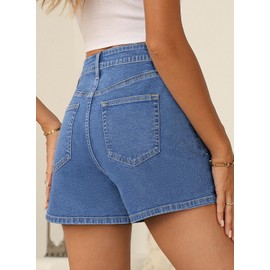 Sidefeel Women's Jean Shorts High Waisted Stretchy Casual Rhinestones Denim Summer Shorts Size 6 Sky Blue