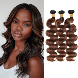 Ombre Brown Human Hair Bundles P4/30 Body Wave Bundles 20 22 24 Inch Designed for Black Women Highlight Human Hair Bundles