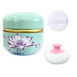 Qopoto Body Powder Puff and Container for Dusting Powder, Women Powder Puff and Powder Case for Bath and Travel (Lotus Green)
