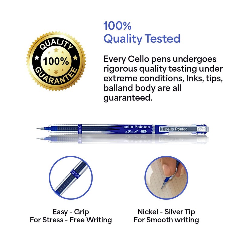 Cello Pointec Ballpoint Gel (0.5mm) Blue Ink Quick-Drying Ink Pens