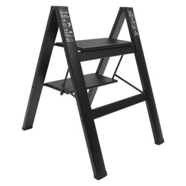 2 Step Ladder, Folding Step Stool with Anti-Slip Sturdy and Wide Pedal, Multi-Use Lightweight Aluminuml Portable Folding Step Stools for Adults Office，Home and Kitchen，330 lbs Capacity（Black）