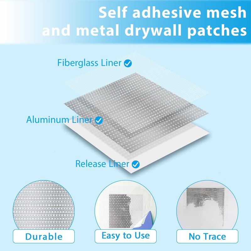 4-Pack 12x12 Inch Drywall Repair Patch Kit, Self-Adhesive Mesh with