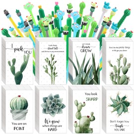 Colarr 48 Set Cactus Themed Gifts Cactus Pen Inspirational Pocket Notepads Mini Cactus Notebook First Day of School Student Gifts from Teacher Bulk Employee Class Valentines Day Gifts