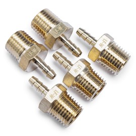 LTWFITTING No Lead Brass Barbed Fitting Coupler/Connector 1/8" Hose Barb x 1/4" Male NPT Fuel Gas Water (Pack of 5)