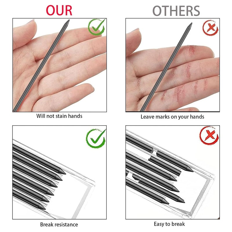 42Pcs Tracer Pencil Refills, 2.8mm Carpenters Pencil Solid Deep Hole