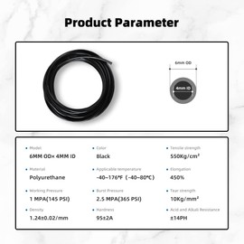 Pneumatic Tubing Black PU Air hose Pipe Tube Kit 6mm OD 4mm ID 39.4ft/12 Meter for Air Line or Fluid Transfer…