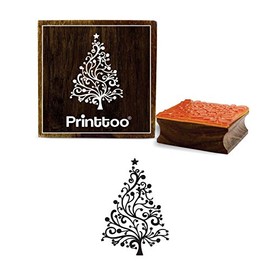Printtoo Square Starry Christmas Tree Design Wooden Rubber Stamp Scrap-Booking-3 x 3 Inches