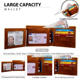 STARHIDE Mens Designer RFID Blocking Genuine Distressed Hunter Leather Trifold Wallet Purse Credit Debit ID Card Holder 1145 (Brown)