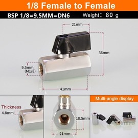 MiJunHD Mini Brass Ball Valve, G 1/8≈9.5MM=DN6 Female Thread Shut Off Switch Valve Pipe Coupler Connector for Air,Water,Gas,Oil,Fuel,Drip,Irrigation (1Piece)