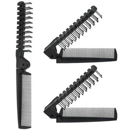 3Pcs Foldable Brush Comb, Travel Folding Hair Comb Anti-Static Plastic Portable Double Headed Massage Head Brush for Men Women(Black)