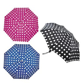 KAV Ladies Penny Spot Supermini Umbrella - Compact, Stylish, Automatic Folding Lightweight Portable Umbrella for Rain and Sun Protection (FUCSIA WITH WHITE SPOT)