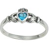 .925 Sterling Silver Aqua CZ .25 cttw Simulated Diamond Claddagh