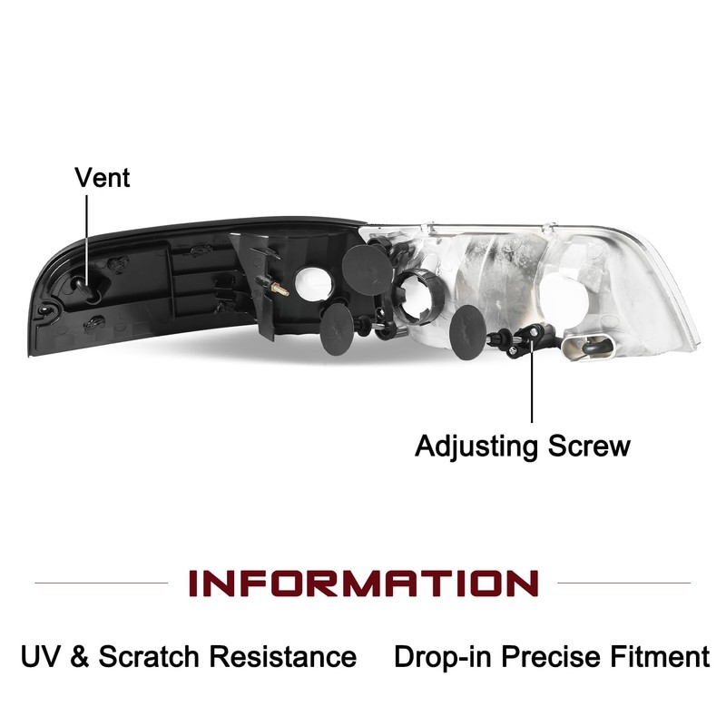 JSBOYAT Headlight Assembly Replacement w/Corner Lights 4pcs for 1998 to