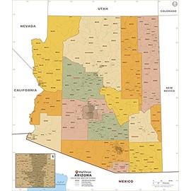 Arizona ZIP Code Map with Counties - Standard - 36" x 41.25" Laminated