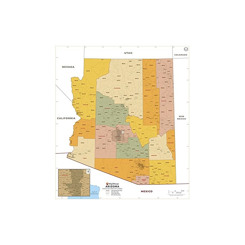 Arizona ZIP Code Map with Counties - Standard - 36"