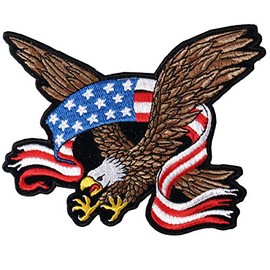 Hot Leathers American Flag Banner Eagle Patch (11" Width x 9" Height)