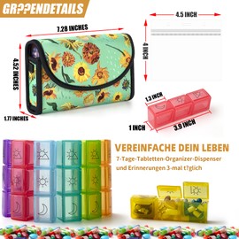Aatacas 2 PCS Pill Organizer Cases, Weekly Travel Pill Case Medication Reminder,for 3 Times A Day, 7 Days a Week-includes Printed Neoprene Carrying Case & A PVC Vaccine Card Protectors