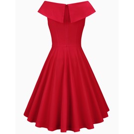 MUXXN Women's Vintage 50s Retro Sleeveless Midi V Neck Cocktail Party Swing Dress Red M