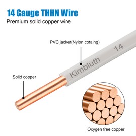 THHN Wire 14 Gauge 50 FT OFC Electrical Wire, 14 AWG Solid Copper Wire Rated up to 600V Building Wire Nylon Jacket for Residential, CNC, Ground, Industrial (14 Gauge, White)