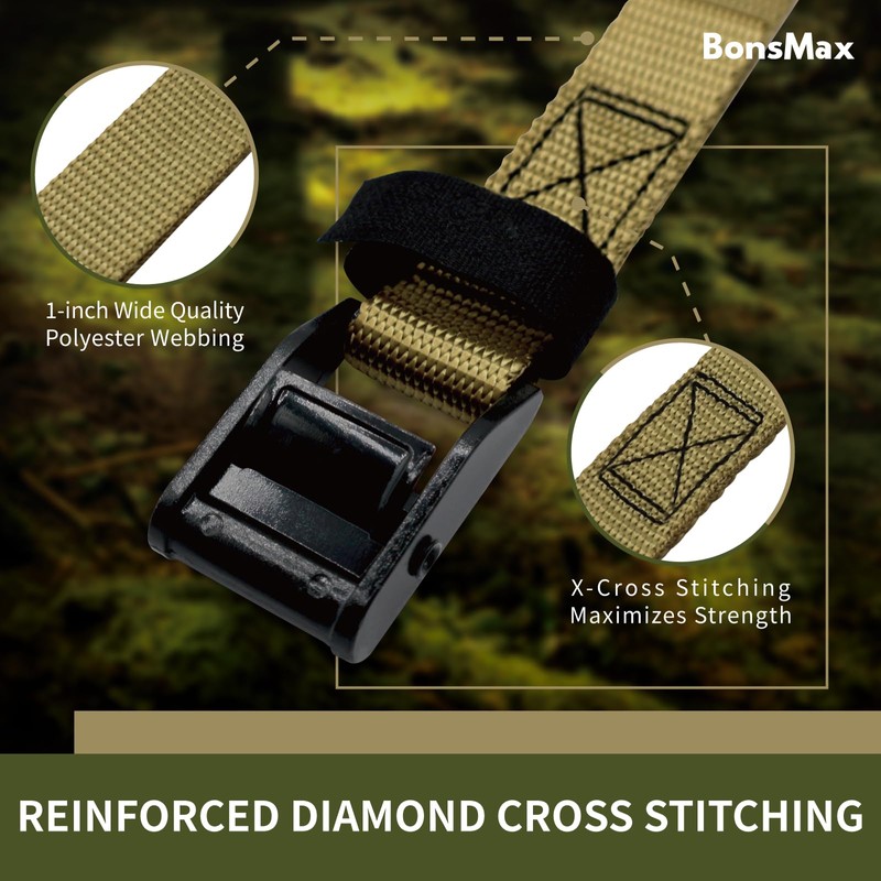 BonsMax Tie Down Lashing Strap with Buckle, Securing Strap for