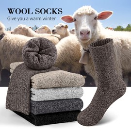 SIMIYA 5 Pairs Wool Socks Mens, Warm Winter Socks, Soft Wool Hiking Socks, Casual Crew Socks for Men