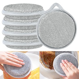 Pack of 5 Scourers Cleaning Cloths, Reusable Scouring Cloths, Washing Up Sponge, Scourer, Double-Sided Washing Sponge, Multipurpose Wire Dishwashing Rags, Kitchen Sponges