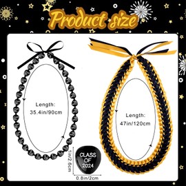 2 Pieces Class 0f 2025 Kukui Nuts Lei Necklace Graduation Ribbon Double Braided Necklace Ribbon Bow Closure Class of 2025 Grad Gifts for High School College Graduation Party Accessories (Gold)