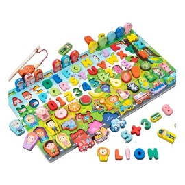 Tablero Juego Educativo Montessori Pesca Letra Número Animal                                                                                          
