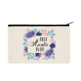 WIRESTER Canvas Zipper Makeup Bag, Cosmetic Pouch, Organizer Case for Women Girl, Multi-Purpose Travel Cosmetic Bag - Best Auntie Ever