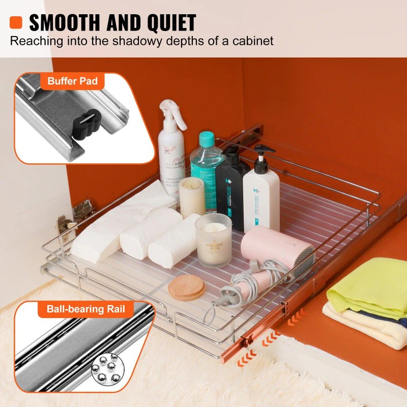 Heavy Duty 14"W X 21"D Pull Cabinet Organizer Chrome-Plated Steel
