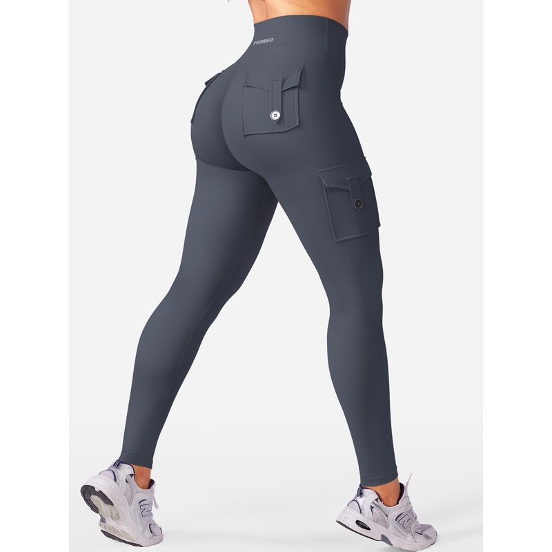 YEOREO Gym Workout Cargo Leggings with Pockets for Women Hidden