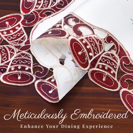 EcoSol Designs - Embroidered Christmas Placemats, Elegant Bells Table Place Mats for The Holiday Season, Dark Red Placemats Set of 4, 12 x 17 inches Each