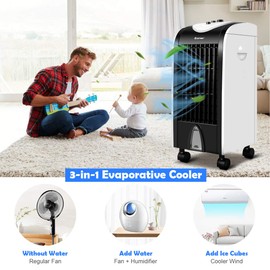 COSTWAY Portable Evaporative Air Cooler, 3-in-1 Swamp Cooler with 2 Ice Packs, 3-Speed and 4L Water Tank, Quiet Small Air Cooler Fan for Room Home Office, White