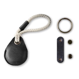 Crazy Horse Craft Nordic Lithuania Airtag Case Leather Key Chain Airtag Case, Carbon Black (Key Ring Set)