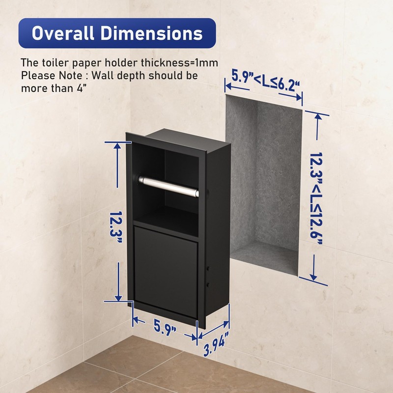 Toilet Paper Holder, Hidden Tampon Storage Holder | in Wall