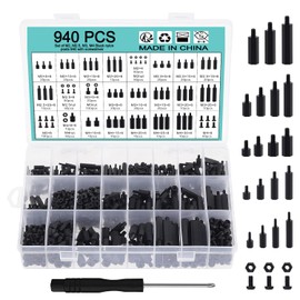 WiMas 940PCS Nylon Hex Standoff Spacer Screw Nut Threaded Pillar Standoff Screws Assorted Assortment Set M2 M2.5 M3 M4 for DIY PCB Board Motherboard Mounting (Black)