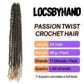 LOCSBYHAND 24 Inch Long Pre-looped/twisted Passion Twist Crochet Hair 4 Packs for Mixed-color Using (4 Packs, T27/Ombre Honey Blonde)