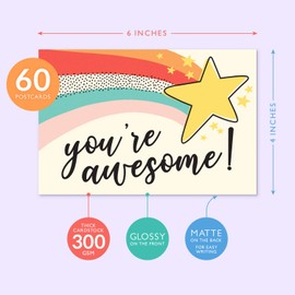 Sweetzer & Orange You Are Awesome Cards Postcards Pack (60 Post Cards) 4x6 Postcards for Kids and Adults. Positive Affirmations Cards, Kindness Cards, Employee Appreciation Awesome Notes