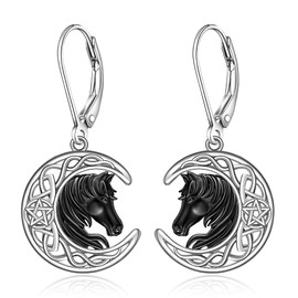 Celtic Moon Horse Earrings for Women Black Horse Earring Lucky Pentagram Sterling Silver Crescent Western Dangle Cowgirl Embrace Horses Jewelry