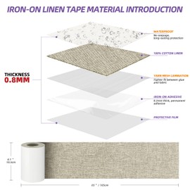 JCATTC Iron-On Couch Repair Kit, Linen Fabric Patch, Waterproof, Permanently Adheres to Sofa and Decorative Indoor and Outdoor Furniture Surfaces,4.1X65 Inch, Oatmeal