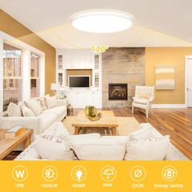 OUILA LED Ceiling Light Flat Round - Diameter 22 cm Ceiling Light LED 18 W 1600 LM 4000 K Neutral White IP44 Waterproof Bathroom Lamp Ceiling for Bathroom Kitchen Hallway Bedroom Cellar