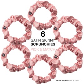 Basic Sense Skinny Satin Hair Scrunchies for Fine Hair, Snag-Free, Strong Hold, A set of 6pcs, Pink