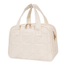 HONITTY Travel Toiletry Bag, Lightweight Puffy Makeup Bag Organizer with Handle, Large Wide-Open Cosmetic Bag for Accessories and Essentials - Colour: Black