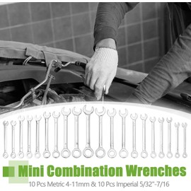 Bestgle Thin Spanner Set, Mini Spanner Set, Combination Wrench, 20 Piece Set, 0.1 - 0.4 inches (4 - 11 mm) and Made in England, 5/32"-7/16", Ultra Thin, Single Eye, Single Mouth Wrench Set, Short