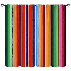 Mexico Curtains, Beauiful Mexican Colorful Texture Blanket Stripes Window Treatments, Retro Rod Pocket Thermal Insulation Drapes for Bedroom Living Room, 42" W X 45" L
